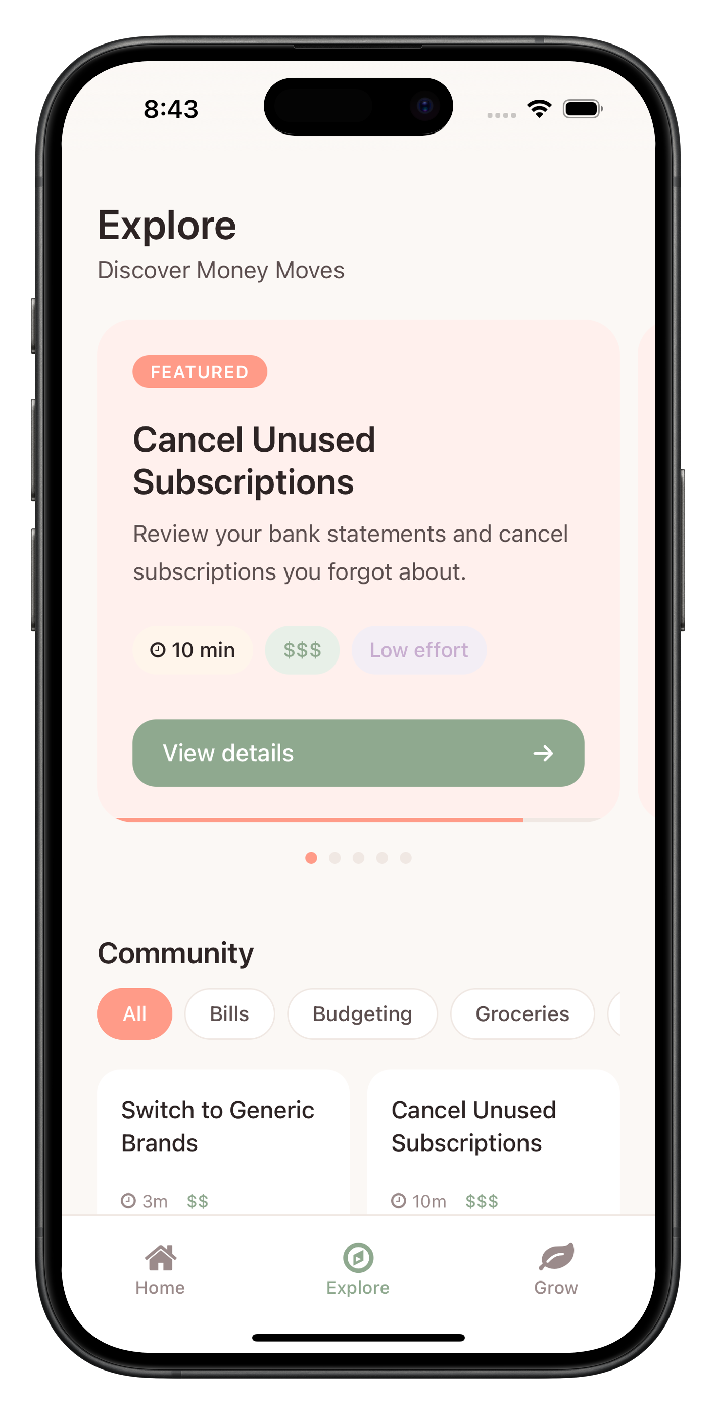 Money Mumma Explore screen